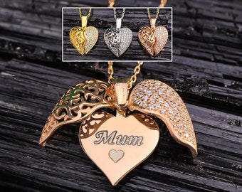 Engraved Angel Wings Necklace – Personalized Memorial Gift, Sterling Silver
