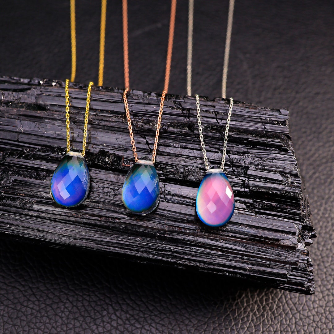 Feeling Necklace, Silver Changing Color Mood Stone Necklace, Mood