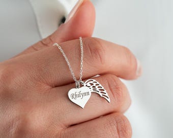 Personalized Angel Wing Necklace – Engraved Sterling Silver Memorial Jewelry
