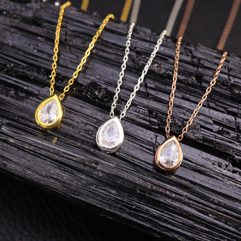 18K Gold Filled Natural Stone Necklace, Gift For Her, Waterdrop Gemstone Necklace, Teardrop Necklace, Waterproof Necklace, Dainty Necklace