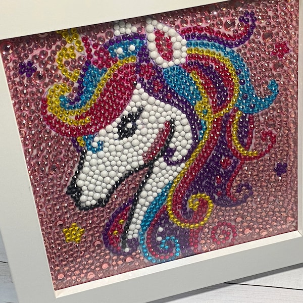 Unicorn Diamond Painting Wooden Frame Picture-Rhinestones Picture-Handmade Mosaic Gem Picture-Girls Gift-Kids Gift