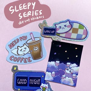 Pegatinas troqueladas de la serie Sleepy / Holográficas / Bonitas pegatinas decorativas
