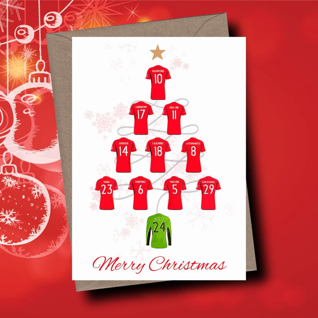 Manchester Utd Christmas Card Man Utd Christmas Tree Card Etsy