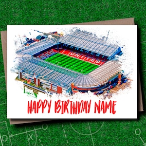 Manchester Utd Birthday Card - Old Trafford Birthday Card - Personalised Name Birthday Card - Name Birthday Card - Football Birthday Card