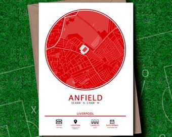 Liverpool Stadium Map Card - Anfield Map Card - Liverpool Birthday Card - Stadium Birthday Card - Football Birthday Card - Anfield