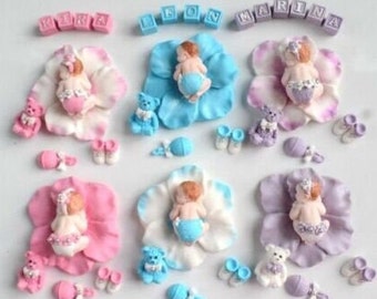 Christening Baby Party Birth Sugar Figures Fondant Cake Decoration Cake Topper Cake Handmade