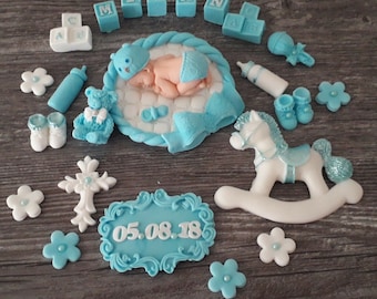 Baby Party Taufe Kindergeburtstag Geburt Tortenaufleger Zuckerfiguren Fondant Figuren Kuchen Handarbeit