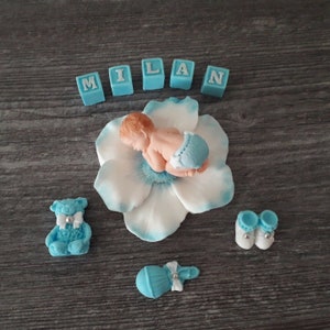 Christening Baby Party Birth Sugar Figures Fondant Cake Decoration Cake Topper Cake Handmade image 6