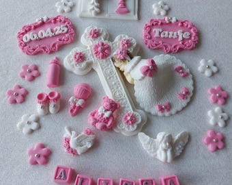 Baby Party Taufe Kindergeburtstag Geburt Tortenaufleger Zuckerfiguren Fondant Figuren Kuchen Handarbeit