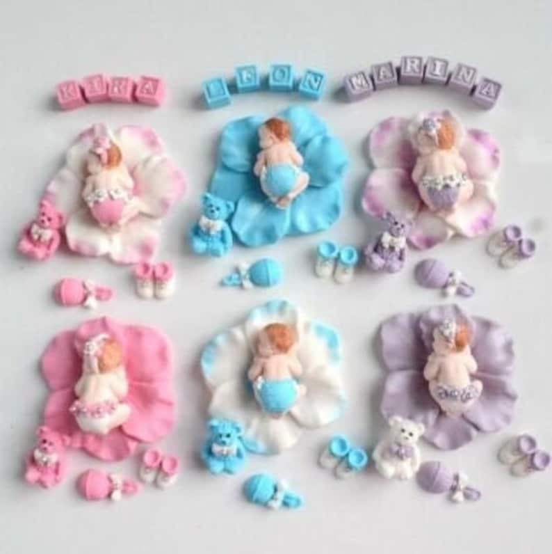 Christening Baby Party Birth Sugar Figures Fondant Cake Decoration Cake Topper Cake Handmade image 1