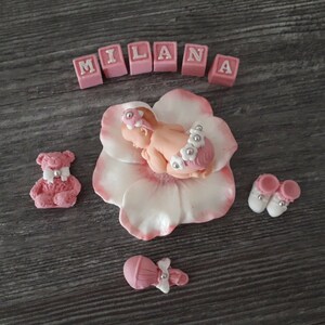 Christening Baby Party Birth Sugar Figures Fondant Cake Decoration Cake Topper Cake Handmade image 2