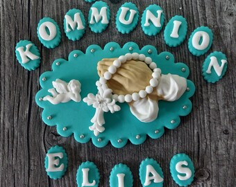 Kommunion Konfirmation Taufe Firmung Fondant Zuckerfigur Torte Deko Aufleger Cake Topper