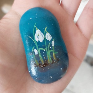 Snowdrops hand-painted rock