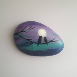 Two Birds on a Branch hand-painted rock
