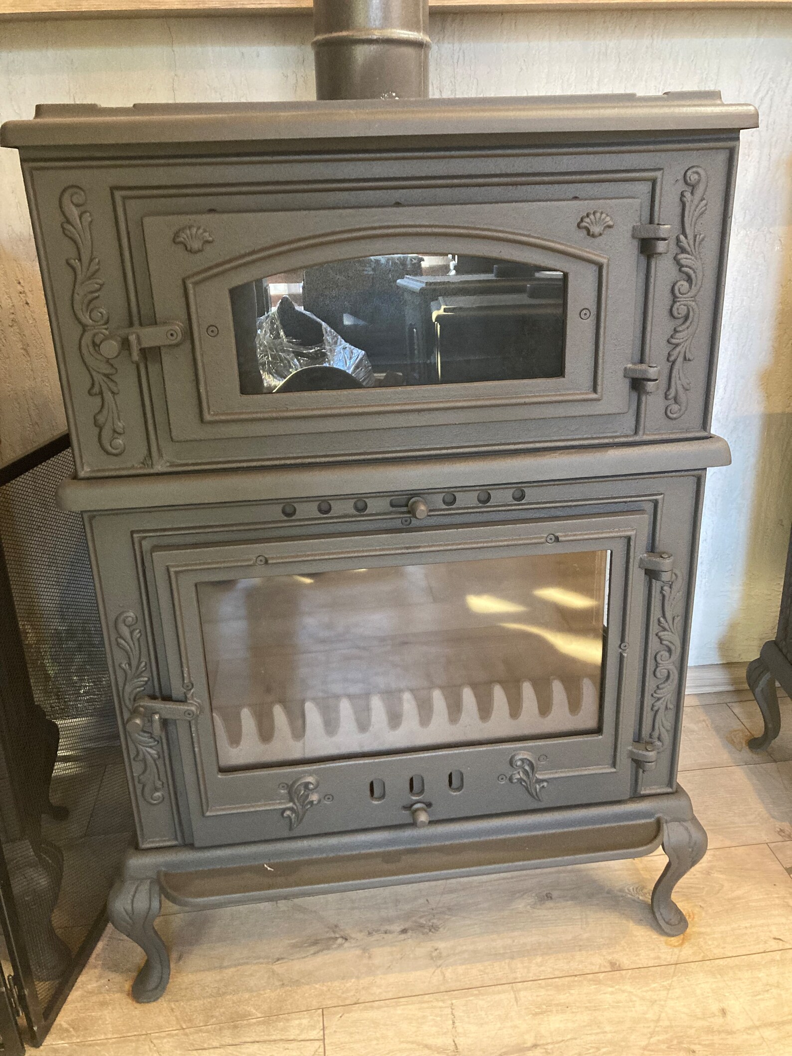 Cast Iron Fireplace Stove With Oven Threesided Glass Cooker Etsy