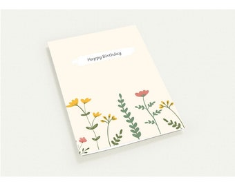 Joyeux anniversaire avec fleuris serti de 10 cartes pliées (sans enveloppes)