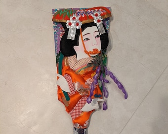 Japanese Traditional Wooden Paddles Decorated Relief of Geisha H