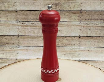 Red hand painted salt/ pepper grinder/shaker