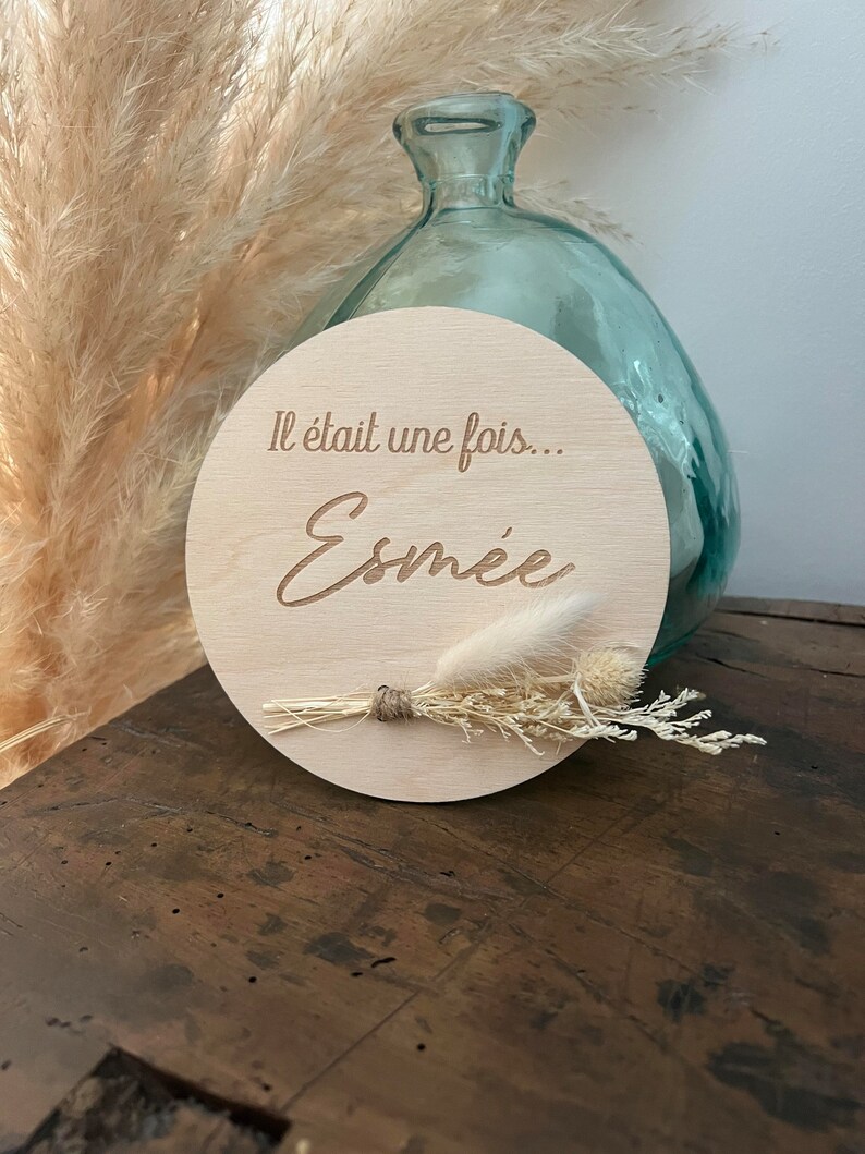 Carte bienvenue bébé/ carte naissance/ il était une fois/ maternité/ bois / fleurs séchées image 3