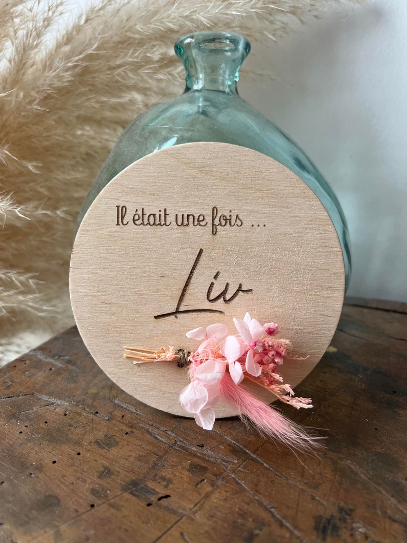 Carte bienvenue bébé/ carte naissance/ il était une fois/ maternité/ bois / fleurs séchées image 4