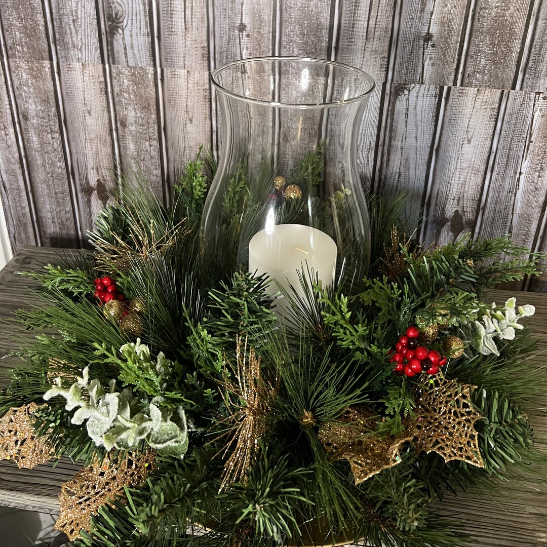 Christmas Candle Centerpiece Hurricane Centerpiece Christmas Etsy