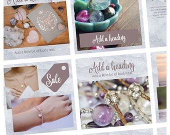 Digitale 16x Instagram Crystal Healing Vorlagen | Edelstein Schmuck Canva Designs