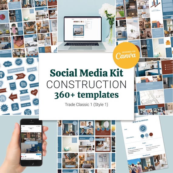 Construction Marketing, Social Media Kit, Canva Bundle, Trade Classic 1, 360+ templates