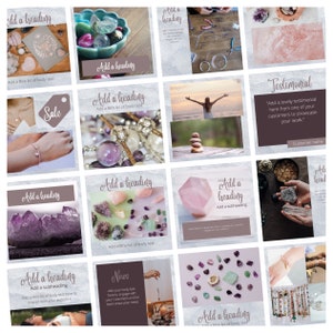Instagram Template for Gemstone Jewellery, Crystal Healing x16 Templates, Handmade Jewellery