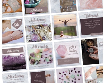 Instagram Template für Edelsteinschmuck, Crystal Healing x16 Templates, Handgemachter Schmuck
