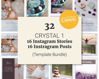 32 Instagram Post & Stories Template Bundle für Edelsteinschmuck, Wellness-Business