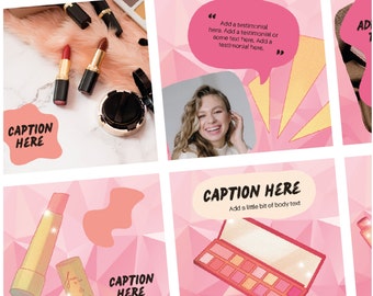Digitale 32x Instagram Makeup Canva Vorlagen | Bearbeitbare Vorlagen für Makeup Business