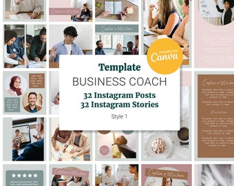 Business Coaching Instagram Templates, 32 Posts, 32 Stories, Canva Template