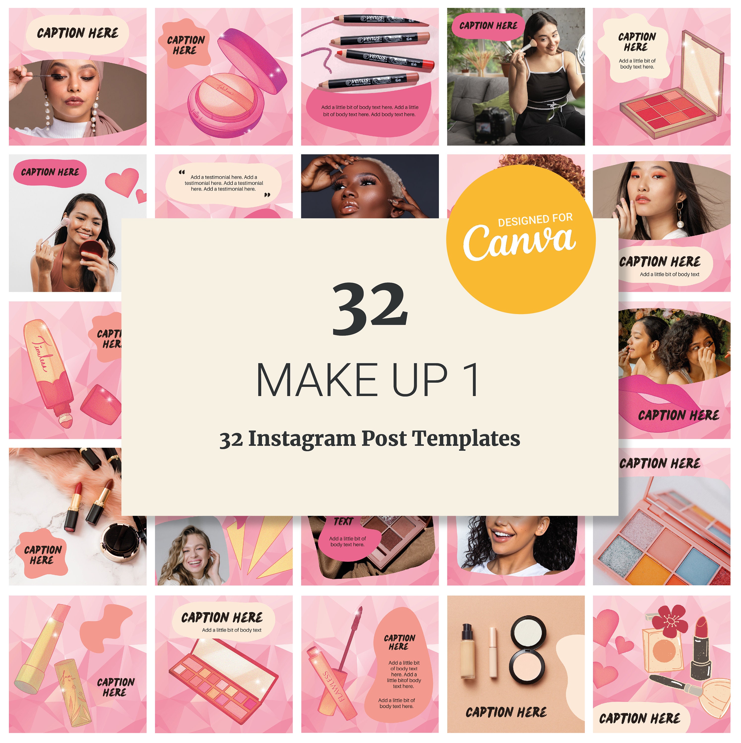 Digital 32x Instagram Makeup Canva Templates | Editable Templates for ...
