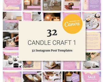 Instagram Template für Craft Business, Candle Maker, Homemade, 32 Canva Posts