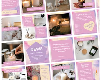 Instagram Template für Craft Business, Selbstgemachte Kerzen, 32x Canva Social Media Template