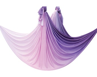 Aerial Yoga Hammock Kits - Medium Stretch Aerial Silks - Purple Pink Gradient Kids Sensory Swing - Supportive Indoor Swing Chair for Adults