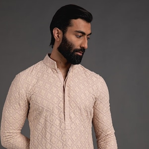 Mens Heavy Chikankari work Kurta Pyjama Set indian kurta pajama set for men indian wedding wear outfit for mens ceremony outfites