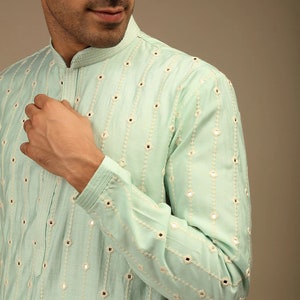 Mens Custom fit  Tusser silk embroidery Kurta Pyjama Set