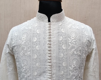 Custom Fit Raw silk embroidery Kurta Pyjama Set indian kurta pajama set for men indian wedding wear outfit, mens ethnic wear collection