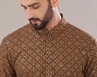 Custom Fit Mens embroidery Kurta Pyjama Set indian kurta pajama set for men indian wedding wear outfit