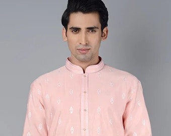 Custom Fit Raw Silk Kurta Pyjama Set, Embroidered Indian Wedding Outfit