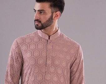 Herren schwerer Chikankari Kurta Pyjama Set, indische Hochzeitskleidung