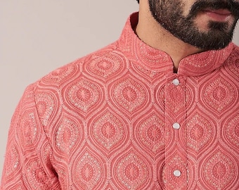 Georgette Stickerei Herren Custom Kurta Pyjama Set
