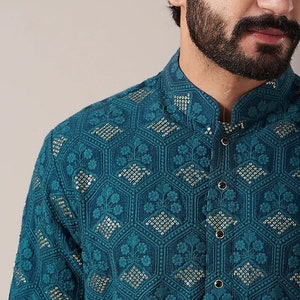 custom fit georgette embroidery mens kurta pajama set
