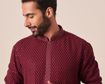 Georgette embroidery mens kurta Churidar set for indian wedding wear