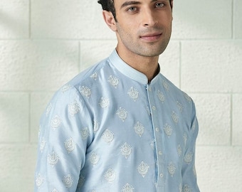 Mens cotton embroidery measure silk Kurta Pyjama Set for indian wedding wear