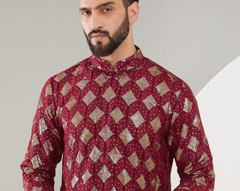 Custom Fit Raw silk embroidery Kurta Pyjama Set indian kurta pajama set for men indian wedding wear outfit, mens ethnic wear collection