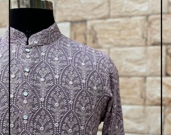 Men's Chikankari Embroidered Kurta Pyjama Set, Indian Wedding Outfit