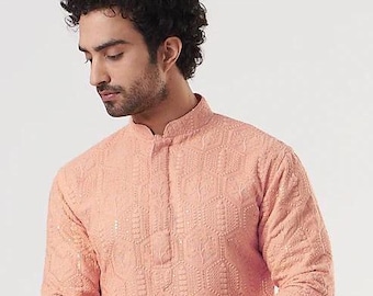Mens Heavy Chikankari Kurta Pyjama Set indian kurta pajama set for men indian wedding wear outfit fo mens wedding wear outfits for mens wear