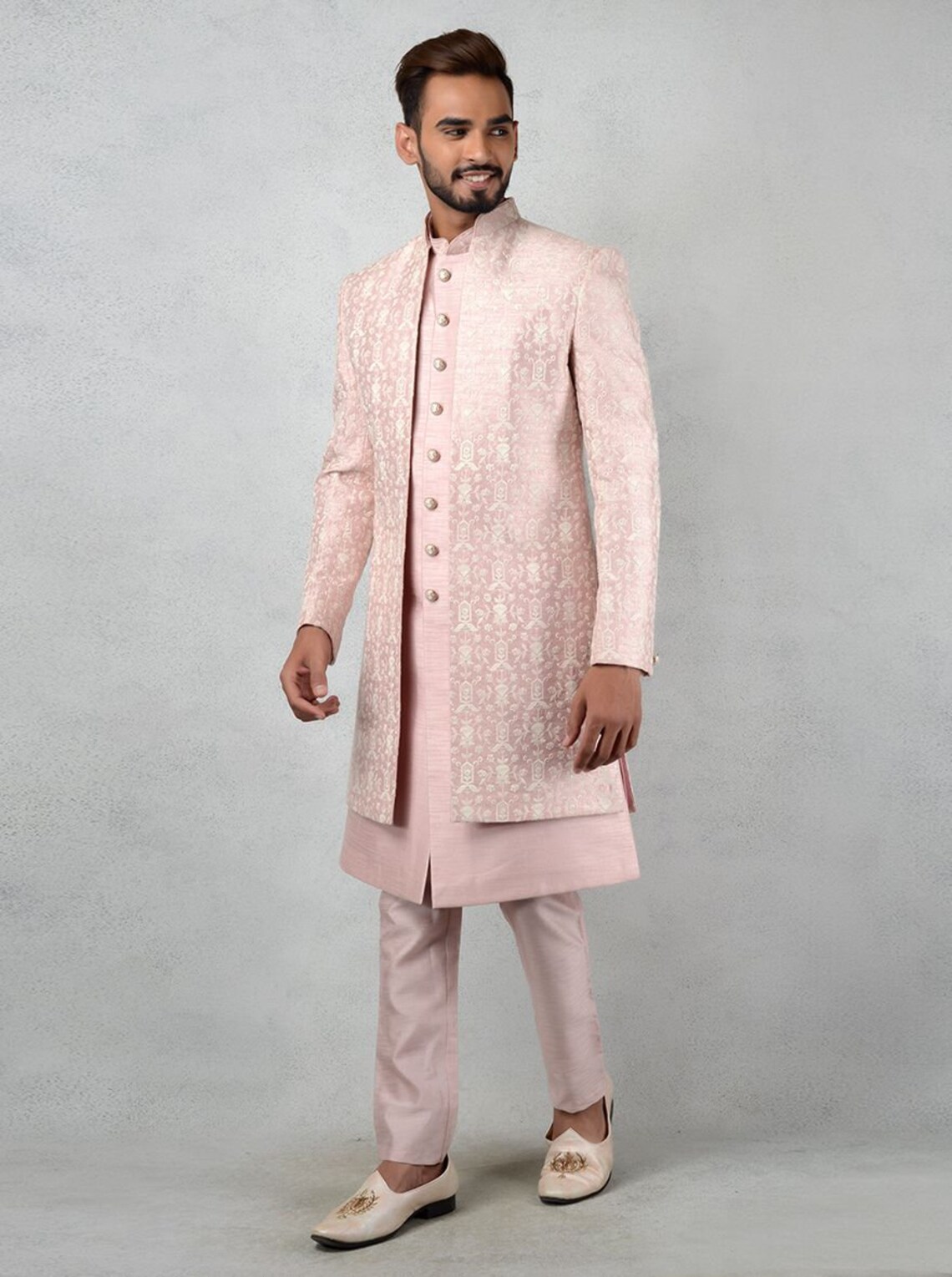 Basic Costom For Men Costom Fit Handmade Silk Blend Fabric Embroidery Mens Indian Wedding ...